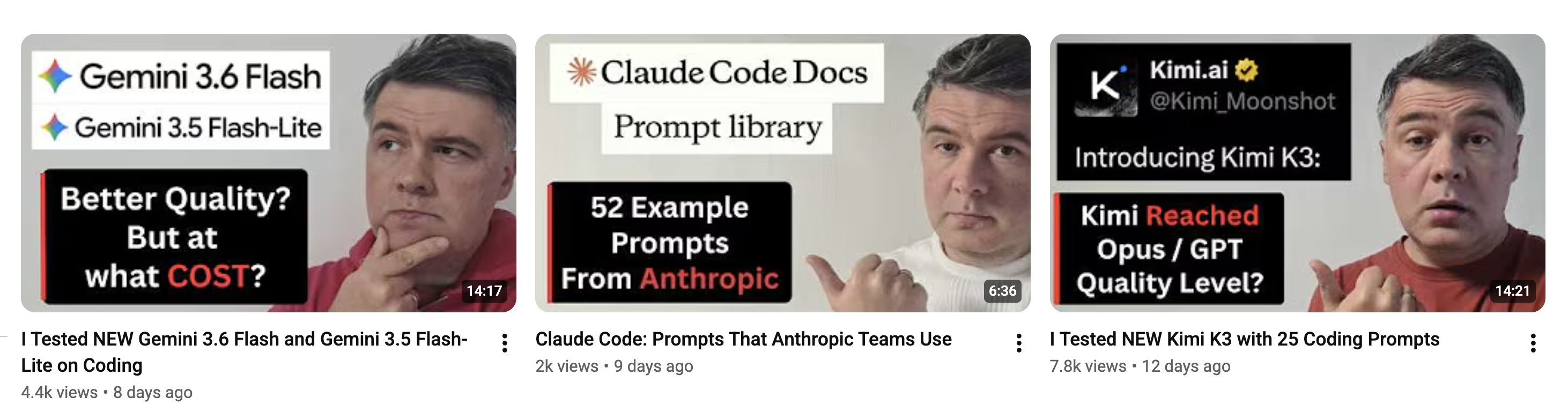 Recent videos from the AI Coding Daily YouTube channel